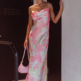 Moment With You Ruched Bust Midi Dress Swirl Pink/Lemon