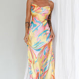 Moment With You Ruched Bust Midi Dress Swirl Yellow/Green
