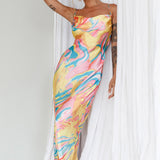 Moment With You Ruched Bust Midi Dress Swirl Yellow/Green