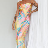Moment With You Ruched Bust Midi Dress Swirl Yellow/Green