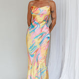 Moment With You Ruched Bust Midi Dress Swirl Yellow/Green
