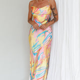 Moment With You Ruched Bust Midi Dress Swirl Yellow/Green