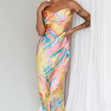 Moment With You Ruched Bust Midi Dress Swirl Yellow/Green