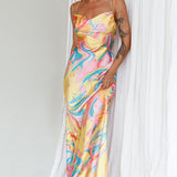 Moment With You Ruched Bust Midi Dress Swirl Yellow/Green