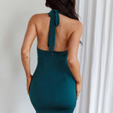 Show Girl Ruched Halterneck Mini Dress Forest Green