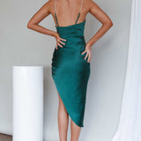 VIP List Diamante Trim Midi Dress Forest Green