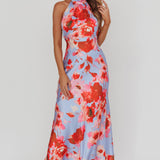 Shana Halterneck Maxi Dress Roses Blue
