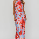 Shana Halterneck Maxi Dress Roses Blue