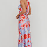 Shana Halterneck Maxi Dress Roses Blue
