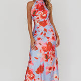 Shana Halterneck Maxi Dress Roses Blue