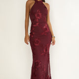 Shana Halterneck Maxi Dress Embellished Wine
