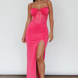 Ginny Sheer Bodice Maxi Dress Barbie Pink