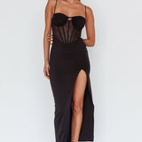 Ginny Sheer Bodice Maxi Dress Black