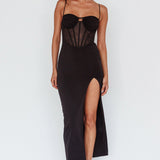 Ginny Sheer Bodice Maxi Dress Black
