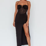 Ginny Sheer Bodice Maxi Dress Black