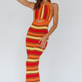 French Riviera Halterneck Knit Maxi Dress Brown/Orange