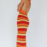 French Riviera Halterneck Knit Maxi Dress Brown/Orange
