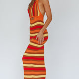 French Riviera Halterneck Knit Maxi Dress Brown/Orange