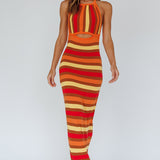 French Riviera Halterneck Knit Maxi Dress Brown/Orange