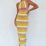 French Riviera Halterneck Knit Maxi Dress Green/Purple