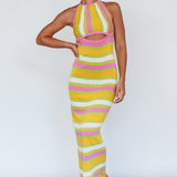 French Riviera Halterneck Knit Maxi Dress Green/Purple