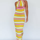 French Riviera Halterneck Knit Maxi Dress Green/Purple