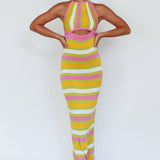 French Riviera Halterneck Knit Maxi Dress Green/Purple