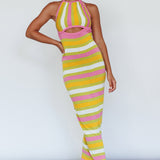 French Riviera Halterneck Knit Maxi Dress Green/Purple