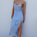 Majorca Sun Crochet Knit Maxi Dress Sky Blue