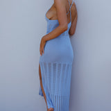 Majorca Sun Crochet Knit Maxi Dress Sky Blue