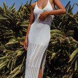 Majorca Sun Crochet Knit Maxi Dress White