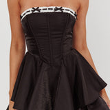 Paris Muse Ribbon Neckline Romper Black