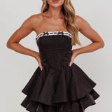 Paris Muse Ribbon Neckline Romper Black