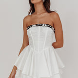 Paris Muse Ribbon Neckline Romper White