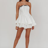 Paris Muse Ribbon Neckline Romper White