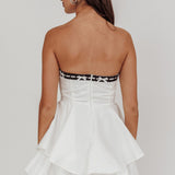 Paris Muse Ribbon Neckline Romper White