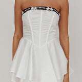 Paris Muse Ribbon Neckline Romper White
