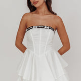 Paris Muse Ribbon Neckline Romper White