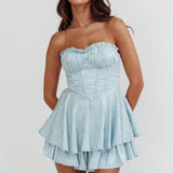 Paris Muse Gathered Bust Romper Baby Blue