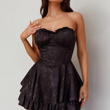 Paris Muse Gathered Bust Romper Black