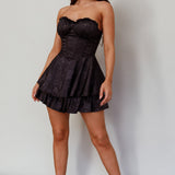 Paris Muse Gathered Bust Romper Black