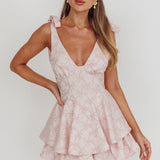 Paris Muse Tied Shoulders Ruffle Romper Pink