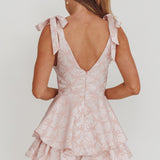 Paris Muse Tied Shoulders Ruffle Romper Pink