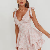 Paris Muse Tied Shoulders Ruffle Romper Pink