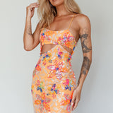Anu Cut-Out Laced Back Sequin Dress Orange