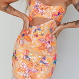 Anu Cut-Out Laced Back Sequin Dress Orange