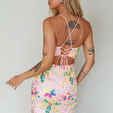 Anu Cut-Out Laced Back Sequin Dress Pink