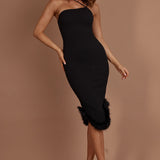 Cloudland Fur Hem Midi Dress Black