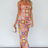 Bali Babe Crochet Maxi Dress Pink Multi