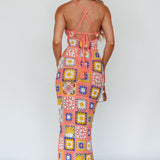 Bali Babe Crochet Maxi Dress Pink Multi